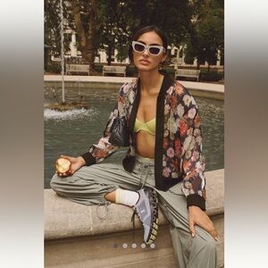 Anthropologie NWT Porridge Cameron Sheer Organza Printed Bomber Jacket size S.